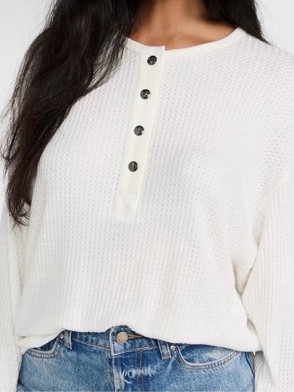 Anine Bing white waffle-knit henley